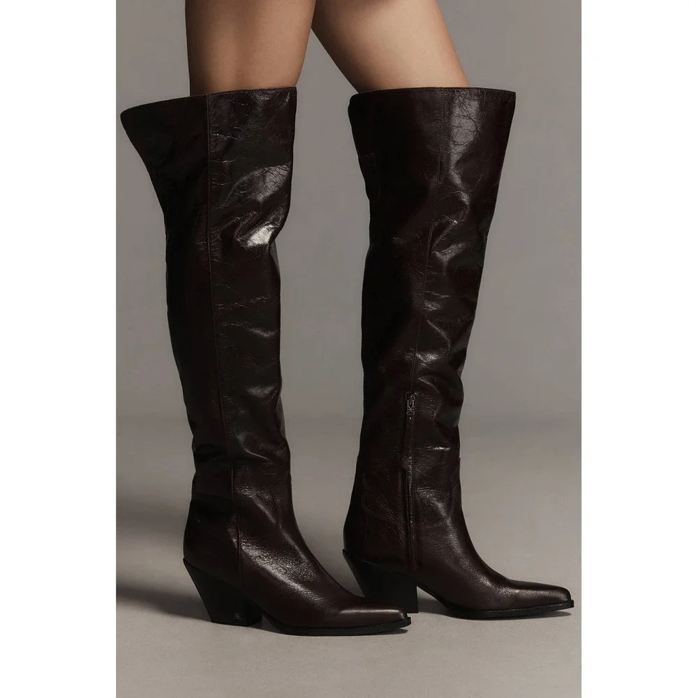 NEW Sam Edelman Julee Espresso Brown Leather Over The Knee Boots Size 5.5